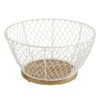 White Iron Chicken Wire Weave & Mango Wood Basket, Large -Cheap Cookware Store white iron chicken wire weave mango wood basket large