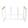 White Metal & Wooden Dish Organizer -Cheap Cookware Store white metal wooden dish organizer