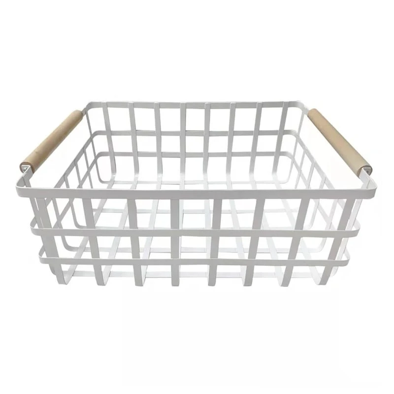 White Metal & Wooden Pantry Basket, Large 3 White Metal & Wooden Pantry Basket, Large