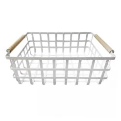 White Pantry Basket With Wooden Handle