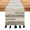 Woven Black & Natural Cotton Table Runner With Tassels, 14x72